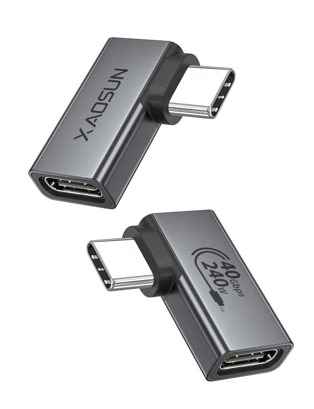 XAOSUN USB4 Type C L字 変換アダプタ 2個セット 最大240W充電 タイプc 90度 オス メス 100W 40Gbps Thunderbolt 4対応 スマホ、MacBook Pro/MacBook Air/iPad Pro 8K/