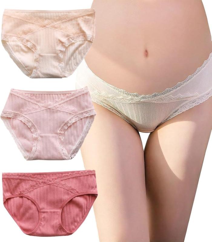 [YuHaru] マタニティショーツ ローライズ 3枚セット 締め付けない 肌に優しい かわいい レース 妊婦 産前 産後 下着 綿 コットン
