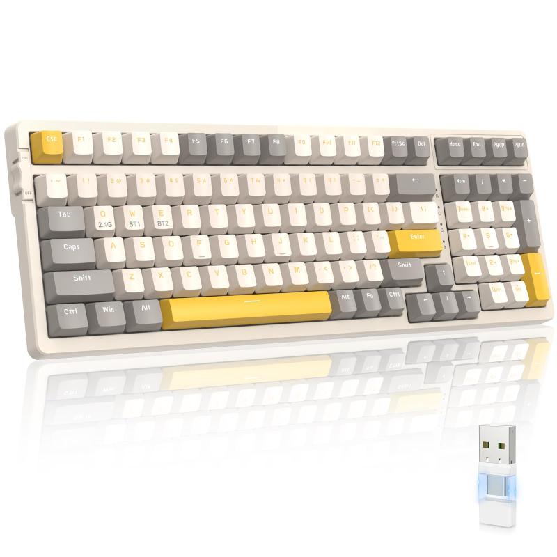 MAGIC-REFINER ゲーミングキーボード ワイヤレスBluetooth+2.4G連続 Type-C+USBレシーバー 無線 小型 100キー ホットスワップ テンキー付き ゲーミング、オフィス用 Windows Mac iPad iOS Andr