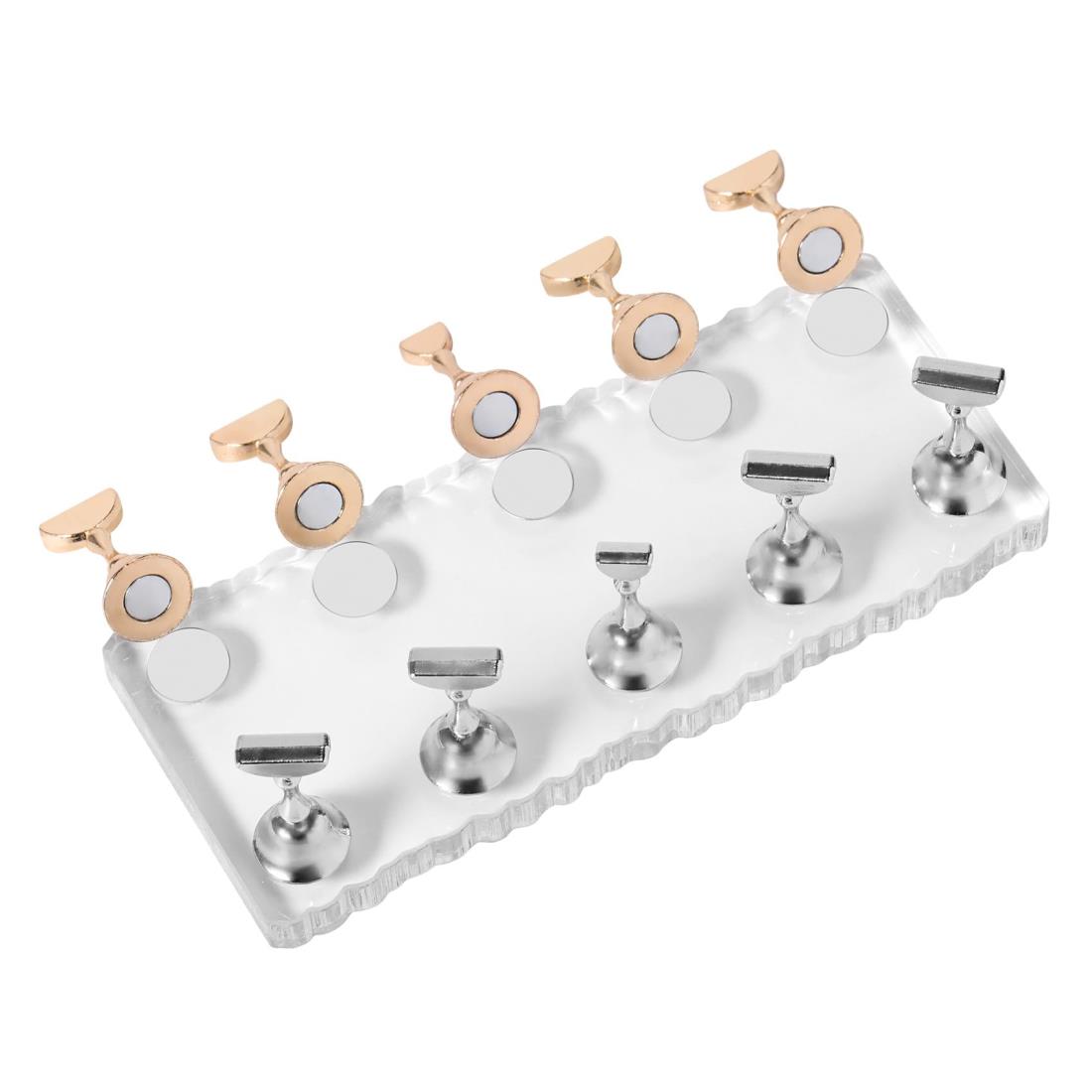 Annhua ネイルチップスタンド ネイルスタンド チップスタンド 10本入り アクリル製ネイル台座 ネイルアート練習に向けネイルチップ台 しっかり固定した磁気ネイルスタンド クリア 波模様 ゴールド＆シルバー