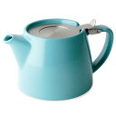 Forlife フォーライフ(FOR LIFE) ティーポット 陶器 530ml 3杯用 茶こし付き 食洗機対応 蓋が落ちない 片手で注げる ターコイズ 青 スタンプティーポット 309Trq(3)