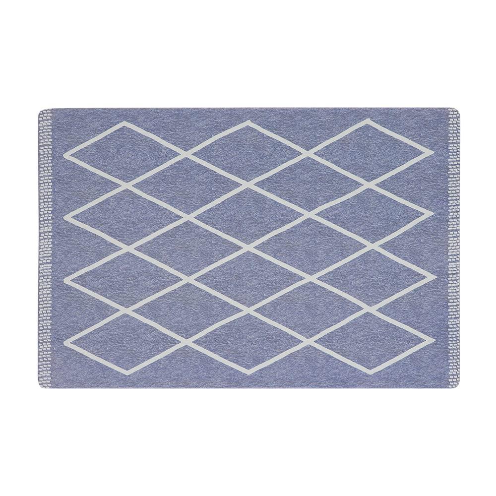 ベストコ 玄関マット 室内 60×90cm お手入れ簡単 防炎 防カビ 抗菌 防臭 ラムバス ブルー ひし形 北欧 ND-5196 掃除機らくらく玄関マット