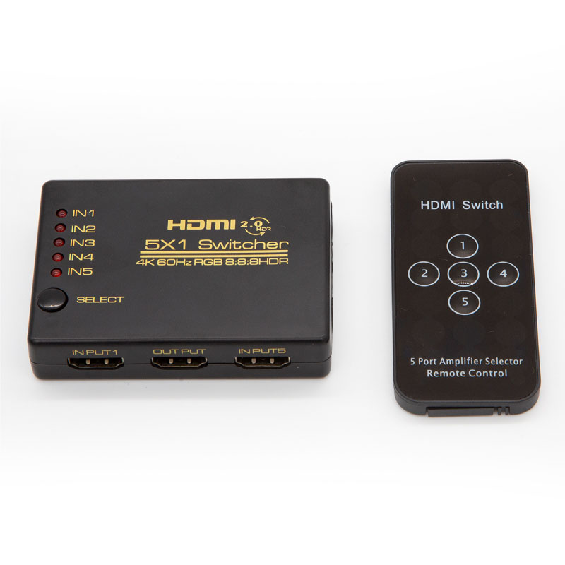 HDMI切替器 5入力 1出力 セレクター HDMI2.0 HDCP2.2 高画質 4K 3D リモコン付 切替機 AVセレクター 切り替え スマホ パソコン 5ポート HDR 60Hz Switch PS4 PS5 PC 増設 mini ミニ