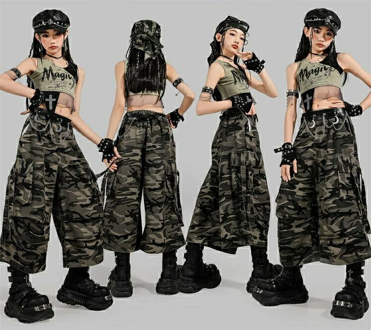 キッズダンス衣装 子供兼用 女の子 ヒップホップ セットアップ クロップドトップス...