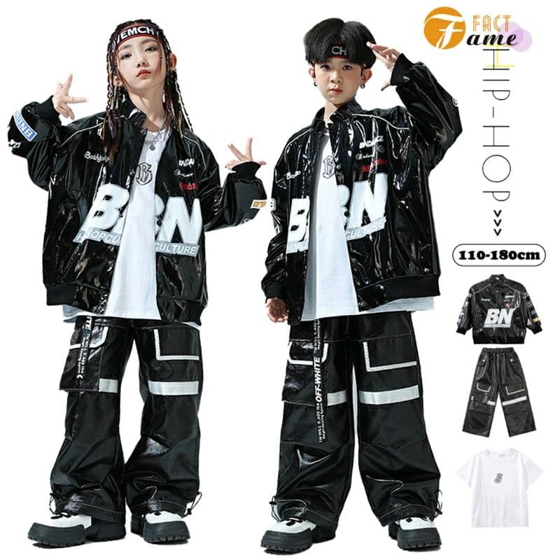 キッズHIPHOPダンス衣装セットアップ 男の子女の子兼用 ストリート系かっこいいステージ衣装 発表会演出服 K-POPジュニア団体衣装