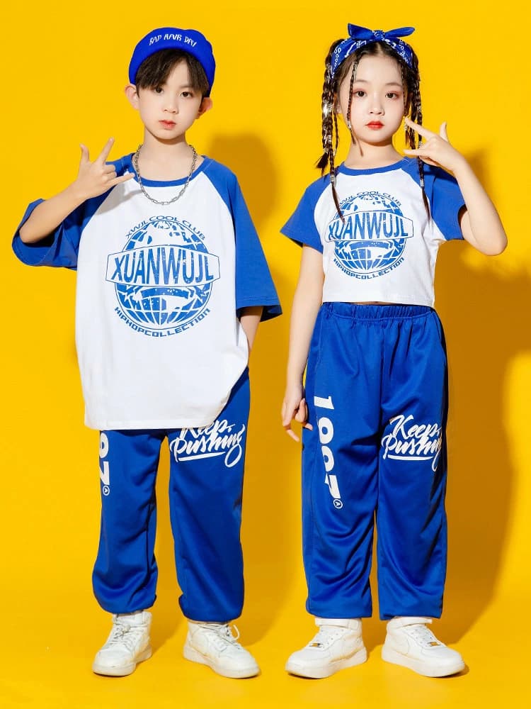HIPHOP/K-POPダンス衣装 キッズジュニア男女兼用 セットアップ ストリートダンス発表会舞台衣装 韓国風個性派演出服