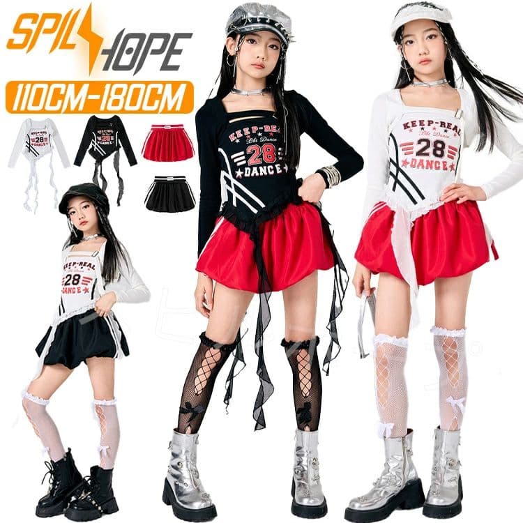 Top & Bottom Sets - キッズジュニア HIPHOP/K-POPダンス衣装 ストリート系個性派 発表会ステージ演出服 男女兼用セットアップ 舞台映えかっこいい