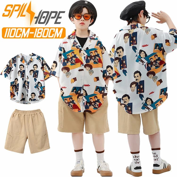 キッズHIPHOPダンス衣装 セットアップ ストリート系かっこいい ステージ発表会演出服 ジュニア男女兼用 K-POP/ストリートダンス対応 舞台映えチーム衣装