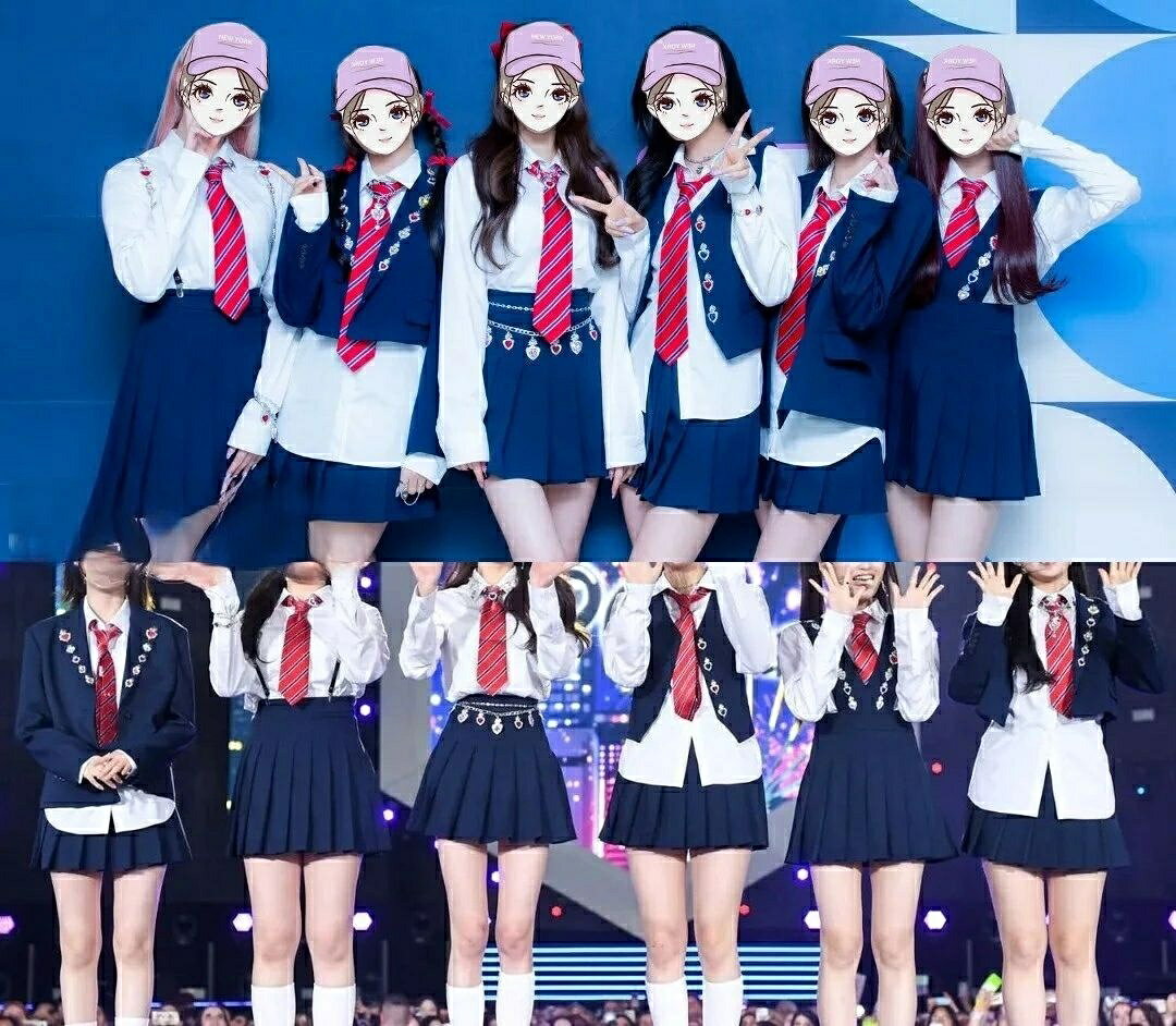 ゴールドベルのレディースK-POPダンス衣装 大人 セットアップ 上下セット 長袖白シャツ 赤ストライプネクタイ 紺色プリーツスカート 紺色ジャケット/ベスト/サスペンダー 一部タイプ 発表会 ステージ レッスン コンテスト イベント おしゃれ かっこいい｜アングル2