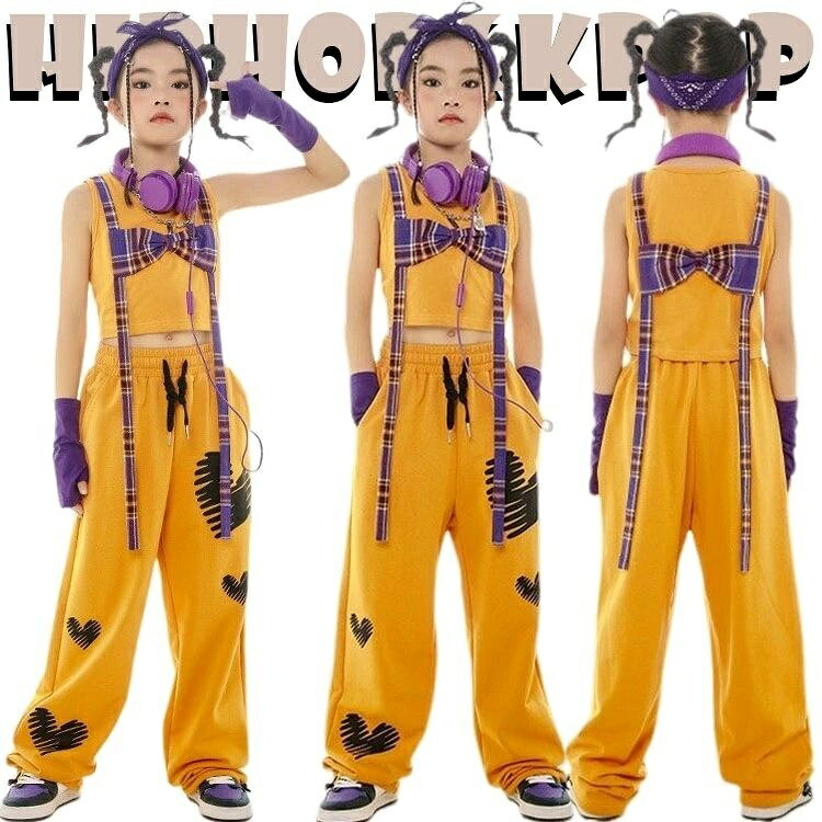 乐天商城 - 子供 女の子 ダンス衣装 K-POP ストリート セットアップ ノースリーブトップスとワイドパンツ 上下セット 発表会 イベント ステージ レッスン 団体衣装 おしゃれ かっこいい 舞台衣装 動きやすい コンテストにも最適