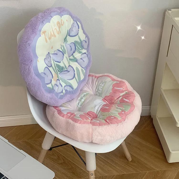 チェアクッション 椅子 丸 暖かい 極厚 チェアパッド ファー ふわふわ 厚手 いす用 花柄 円形 座布団 低反発 チェアパッド クッション 秋冬 起毛 もこもこ あたっか 椅子用 40cm シートクッション 座面クッション かわいい [2]