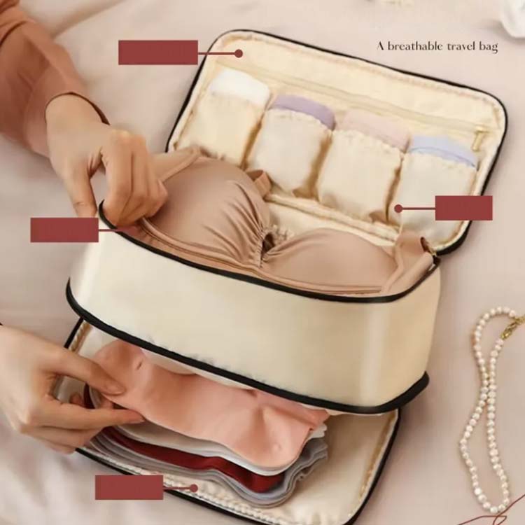 トラベルグッズ 下着収納 小物収納 レディースバッグ 収納力たっぷり 旅行 出張 ジム 通気性抜群 旅行かばんの整理 ランジェリー ポーチ ランドリーポーチ インナー ケース 大容量 仕切り 小分け 整理 コンパクト 送料無料 mosmileshop-10001833 MOスマイルショップ サンプル画像3