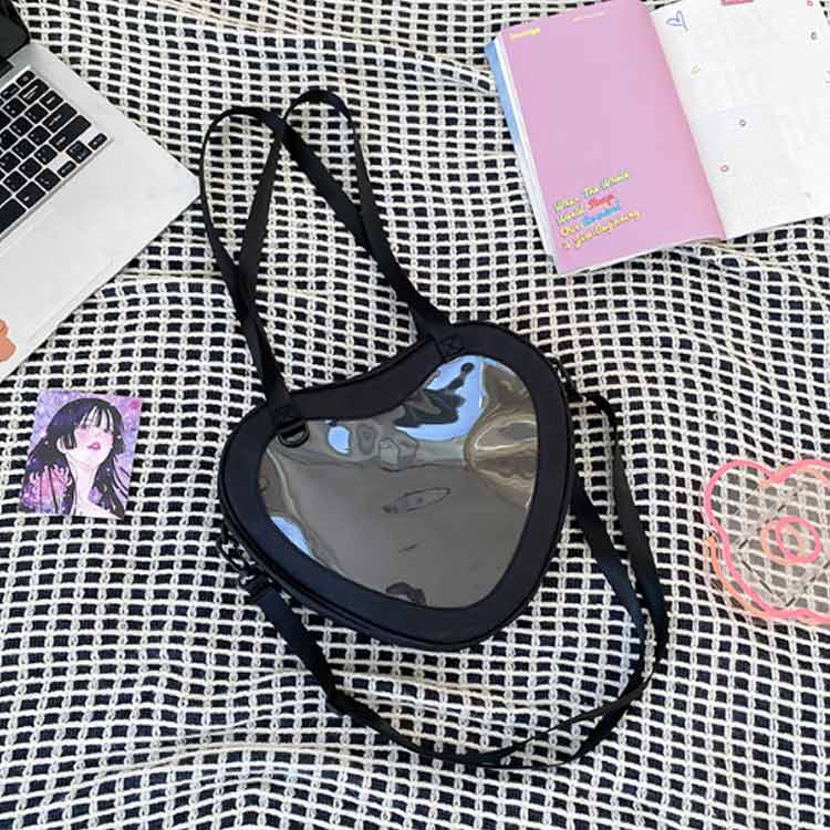 クリアバッグ ハート型 かわいい 推しバッグ トート ショルダー おしゃれ 小さめ 小 見せバッグ 痛バッグ 透明窓 ショルダーバック トートバッグ 肩掛け 痛バ オタクバッグ 缶バッジ 推し活 ライブ イベント用 推しバッグ 女子 レディース 斜め掛け