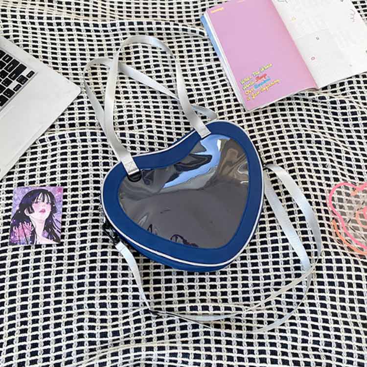 クリアバッグ ハート型 かわいい 推しバッグ トート ショルダー おしゃれ 小さめ 小 見せバッグ 痛バッグ 透明窓 ショルダーバック トートバッグ 肩掛け 痛バ オタクバッグ 缶バッジ 推し活 ライブ イベント用 推しバッグ 女子 レディース 斜め掛け