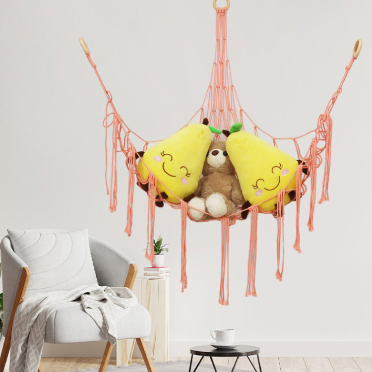 ぬいぐるみ 収納 ハンモック 収納ネット おもちゃ収納 綿ロープ 吊り下げ式 子供部屋 室内用 コーナーネット 片付け 隙間収納 見せる収納 お風呂用 多用途 インテリア 玩具 小物収納 かわいい 省スペース 整理整頓 インテリア 送料無料 [2]