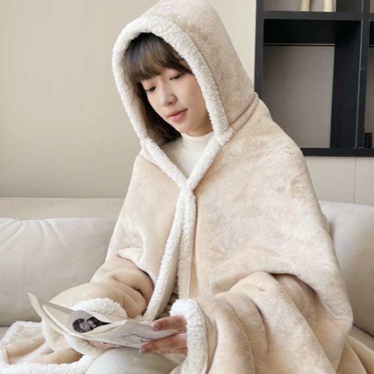 着る毛布 レディース メンズ ブランケット ひざ掛け ブランケット かわいい フード付き ボタン付き 前開き 暖かい ふわふわ もこもこ 厚手 丸洗い ルームウェア あったか 冬 90*160cm 130*160cm 冷え対策 部屋着 ルームウエア クリスマス ギフト プレゼント 送料無料 [2]