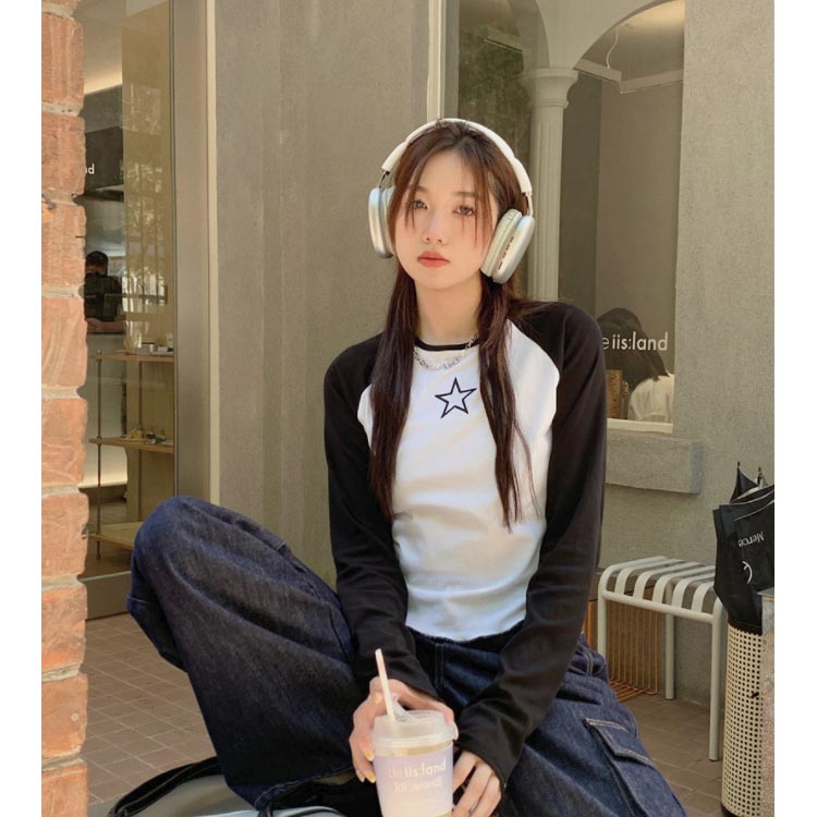 ラグランTシャツ Tシャツ ラグラン トップス 長袖 ロンT ファッション レディース ゆったり 大きいサイズ 体型カバー カジュアル おしゃれ 星柄 かわいい ラウンドネック 長袖tシャツ インナー 重ね着 可愛い 送料無料 mosmileshop-10004714 MOスマイルショップ サンプル画像2