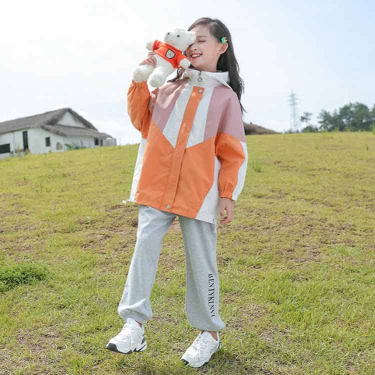 マウンテンパーカー キッズ 女の子 ウィンドブレーカー 春ジャケット 子供服 アウター フード付き ライトアウター ジャケット ジップアップ 秋物 防風 春コート 薄手 トップス 配色 切り替え お洒落 ブルゾン ガールズ ジャンパー カジュアル 春 秋 送料無料 大きいサイズ - 2