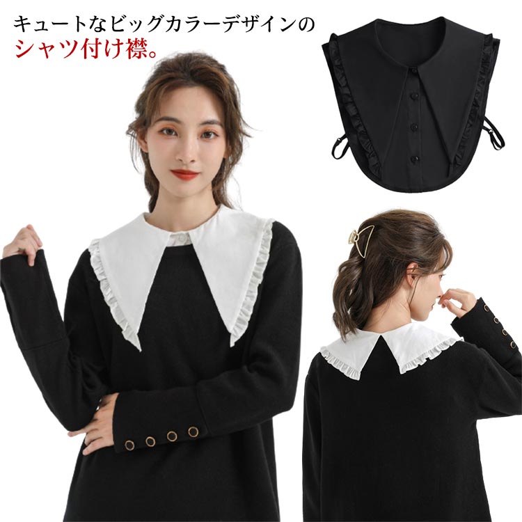 角襟 女性 襟 送料無料 レディース ビッグカラー おしゃれ シャツ襟 フリル 通勤 無地 小物 アクセサリー 重ね着風 付け衿 ブラウス ボタンつけ襟 シンプル 大きめ OL レイヤード オフィス 就職 フォーマル つけ襟
