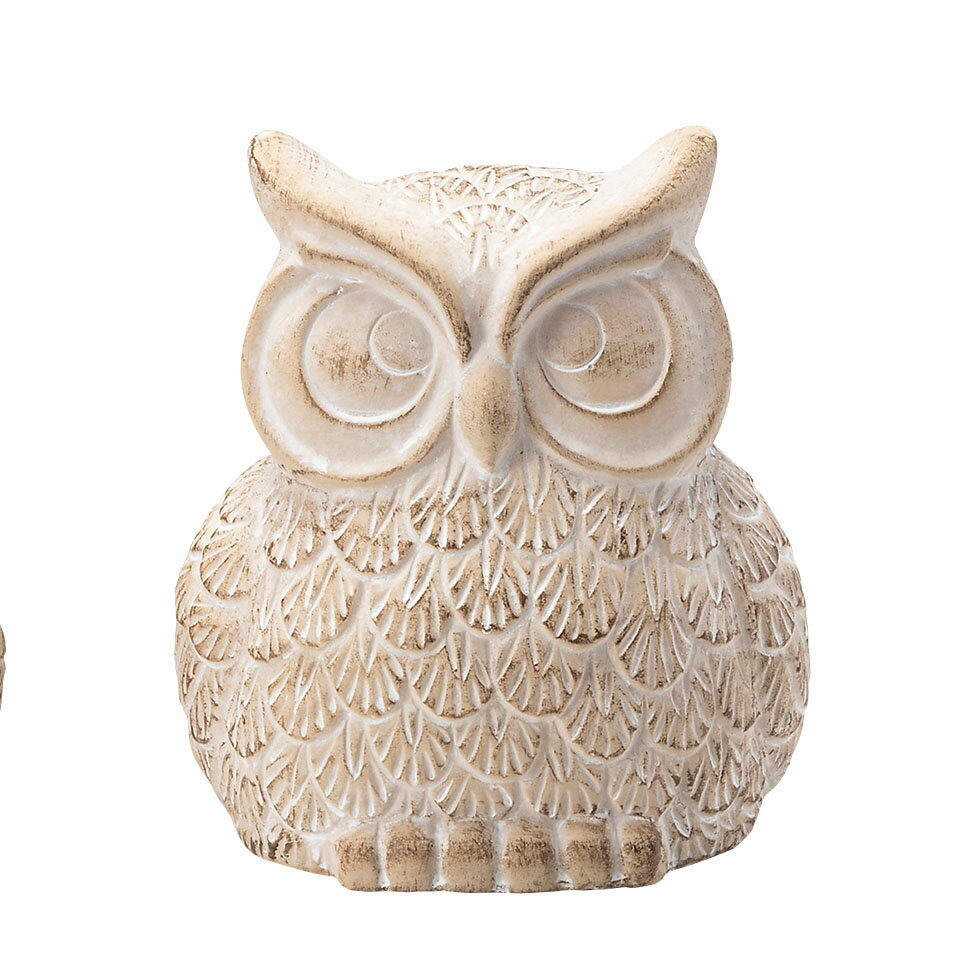 森の仲間たち　フクロウ　Lサイズ　カントリー オーナメント　アンティーク　ホワイト　置物　お庭に お部屋に 玄関先に インテリア　幸福　福を呼ぶ