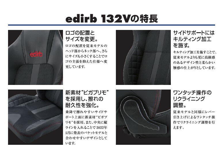 ブリッド シート edirb 132V グレーステッチ【I32LVP】| BRIDE エディルブ メディカルコンフォート リクライニングシート プロテインレザー ウルトラスエード 日本製 保安基準適合モデル
