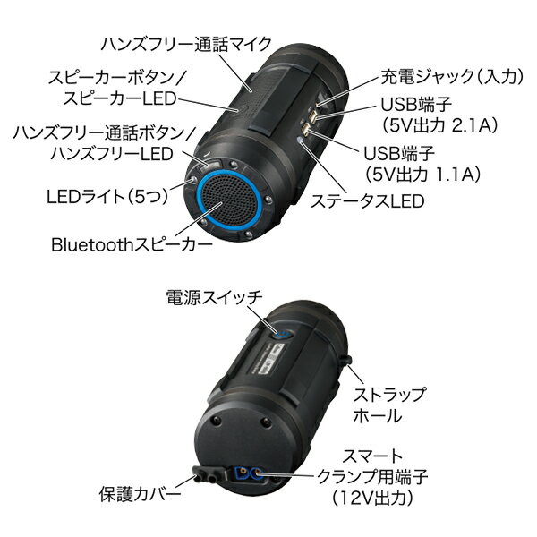 セルスター リン酸鉄リチウムイオンジャンプスターター【LJP-9600】| Cellstar 1年保証 12V車専用 9600mAh Bluetooth バッテリー上がり USB 音楽再生 スピーカー ハンズフリー LEDライト 災害対策