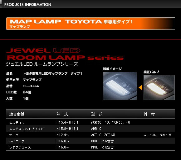 valenti ヴァレンティジャパン LEDマップ、ルーム、ラゲッジ、ランプ　(単品）　　トヨタ用　【RL-PC04】