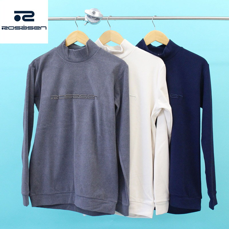 送料無料 Rosasen ロサーセン ゴルフウェア メンズ フリース モックネック トップス ロゴ 長袖 ブラン..