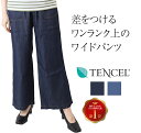 テンセル ワイドデニム パンツ レディース 【 ワイド ズボン ウエストゴム 体型カバー ウエストゴム お腹が楽 太もも ゆったり スッキリ 大人 レディースパ...