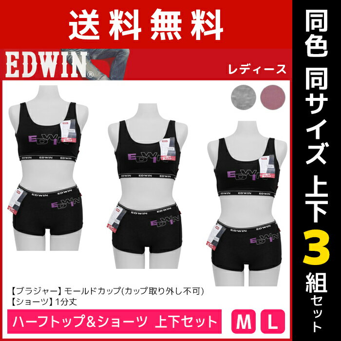 送料無料 同色 上下3組セット EDWIN エドウィン ハーフトップ&ショーツ 上下セット 下着 アズ| 下着セット 上下 ティーンズ ガールズ ジュニア 女の子 ブラショーツ ブラショー セット 中学生 高校生 ブラ ショーツ パンツ スポーツブラ スポブラ キッズ レディース かわいい