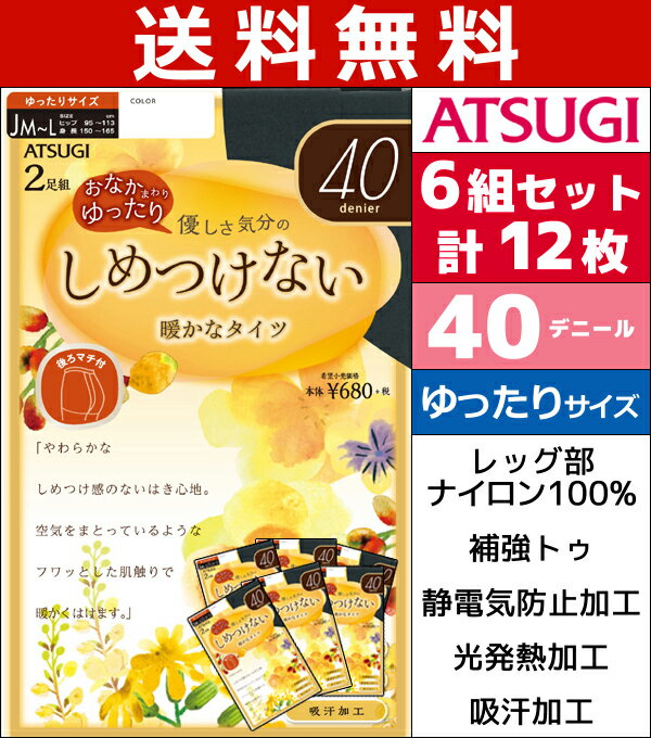 送料無料6組セット 計12枚 しめつけない 40デニールタイツ ゆったりサイズ 2足組 アツギ ATSUGI | タイツ 40デニール 締め付けない ベージュ レッグウェア おしゃれ 黒 まとめ買い セット あったかグッズ インナータイツ あったか 寒さ対策 レディース 防寒対策 冷え対策 冬