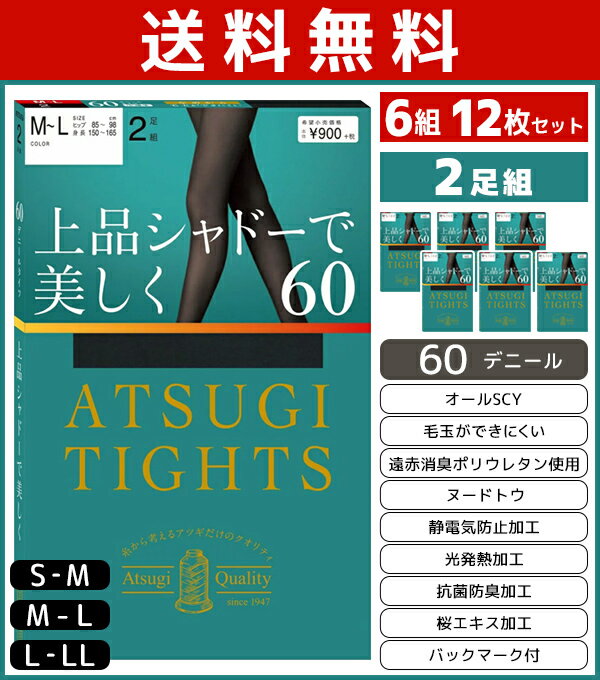 送料無料6組セット 計12枚 ATSUGI TIGHTS アツギタイツ 60デニール タイツ 2足組 アツギ | レディース レディス 女性 婦人 あったかタイツ あったか パンスト ストッキング 暖かいタイツ 暖かい あたたかい 黒 肌色 茶色 グレー ベージュ 冬 オシャレ 防寒 Sサイズ 小さい