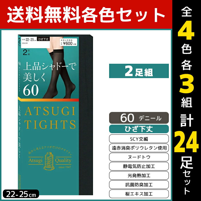 4色3組ずつ 送料無料12組セット 計24足 ATSUGI TIGHTS アツギタイツ 60デニール ひざ下丈タイツ 2足組 アツギ | レディース レディス 女性 タイツ 靴下 あったかタイツ あったか ひざ下 膝下 ショートタイツ ひざしたタイツ パンスト ストッキング 黒 肌色 ベージュ 美脚 冬