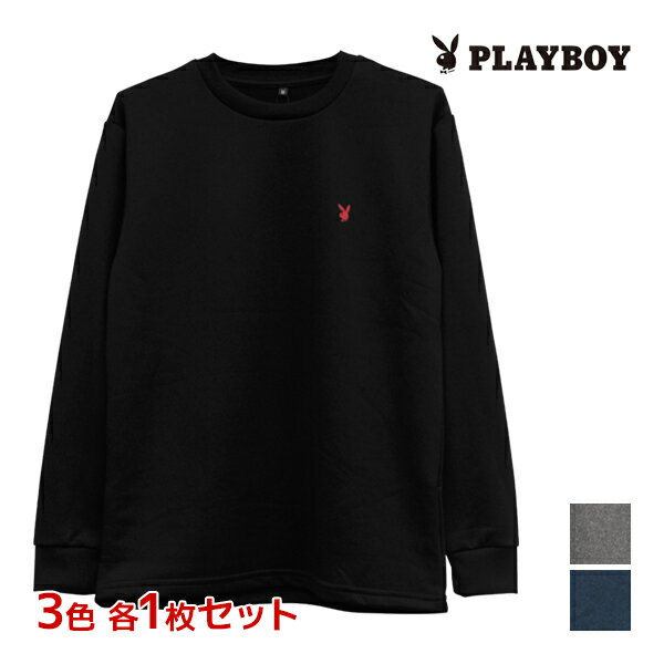 3色1枚ずつ 3枚セット PLAYBOY プレイボーイ ミニ裏起毛 長袖丸首Tシャツ ラウンジウェア アツギ レナウン