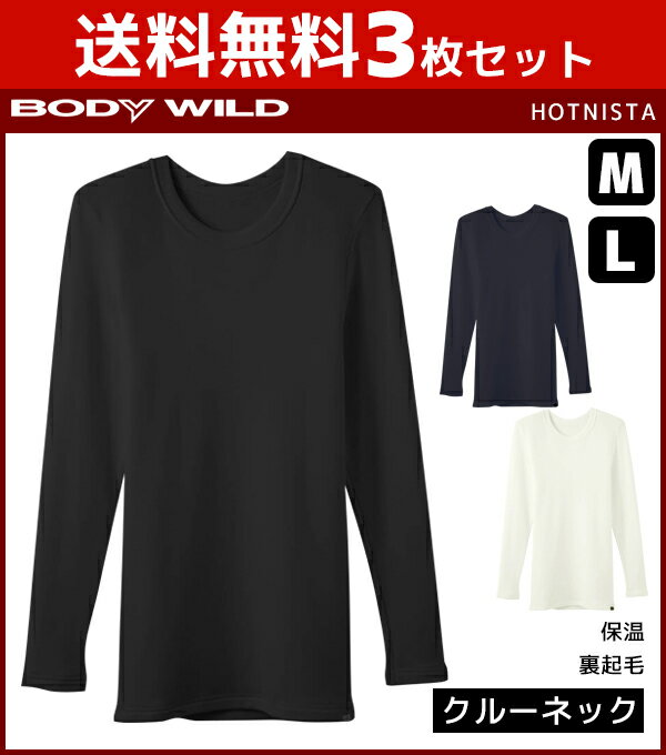 送料無料3枚セット BODYWILD ボディワイルド HOTNISTA クルーネックロングスリーブTシャツ 長袖丸首 グンゼ GUNZE ボディーワイルド BODY WILD | 紳士肌着 男性下着 メンズインナー インナーウェア アンダーウェア あったか あったかインナー 暖かい 秋冬用