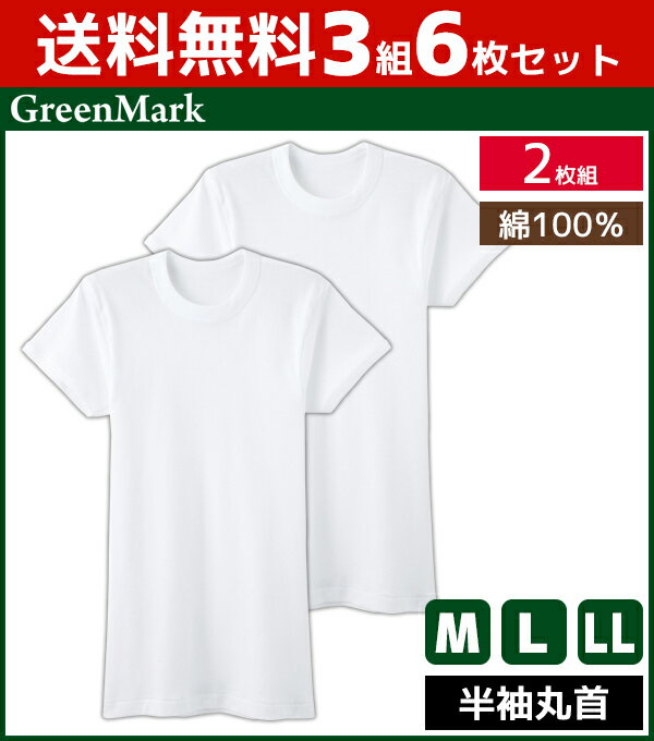 送料無料3組セット 計6枚 GreenMark 半袖丸首Tシャツ 2枚組 Mサイズ Lサイズ LLサイズ グンゼ GUNZE|まとめ買い メンズ インナー 半袖 メンズ肌着 肌着 肌着男性 紳士肌着 男性 メンズインナー アンダーウェア アンダーシャツ 半袖インナー インナーシャツ 夏 ティーシャツ