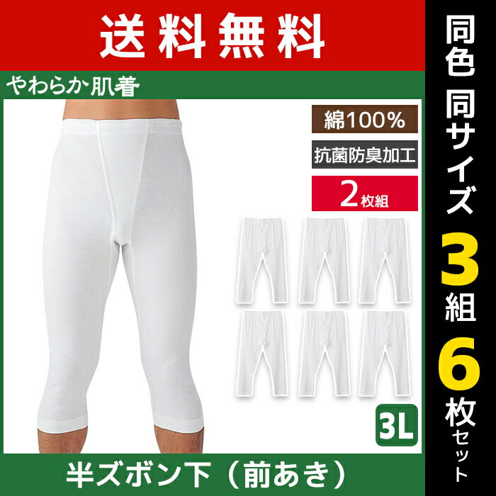 楽天モテ下着 楽天市場支店送料無料 同色3組セット 計6枚 やわらか肌着 半ズボン下 前あき 2枚組 3Lサイズ すててこ ズボン下 グンゼ GUNZE | 男性 紳士 メンズ 下着 肌着 ステテコ ずぼん下 ももひき 股引 パッチ タイツ スパッツ 前開き 大きいサイズ アンダーウェア ボトムス 男性下着 紳士下着