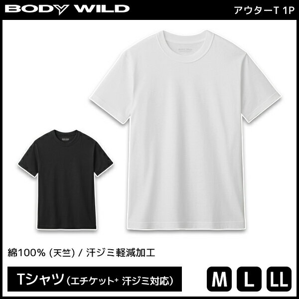 BODYWILD ボディワイルド 汗ジミ対応 Tシャツ クルーネック グンゼ GUNZE | メンズ 男性 紳士 汗染み防止 tシャツ ボディーワイルド 汗ジミ 半袖 半袖t 半袖tシャツ 丸首 白T 白tシャツ 黒tシャツ おしゃれ オフィスカジュアル メンズtシャツ 汗対策 インナー BODY WILD