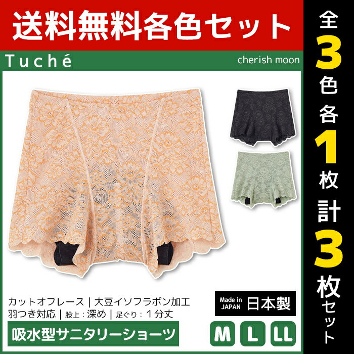 3色1枚ずつ 送料無料3枚セット Tuche トゥシェ cherish moon 吸水型サニタリーショーツ レギュラーショーツ グンゼ GUNZE | レディース 生理用ショーツ 生理用パンティー 生理用パンツ 生理 ショーツ 生理パンツ サニタリー ボクサー 女性 パンツ 下着 インナー レース 婦人