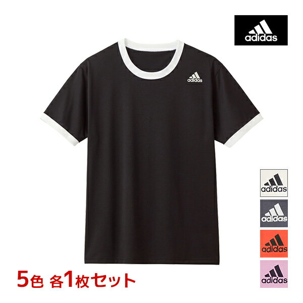 5色1枚ずつ 送料無料5枚セット adidas アディダス 半袖丸首 Tシャツ グンゼ GUNZE | tシャツ リンガーTシャツ 半袖 リンガー シャツ 半袖tシャツ スポーツ ブランド クルーネック 小さいサイズ Sサイズ シャツ サスティナブル カットソー スポーティー おしゃれ 環境配慮