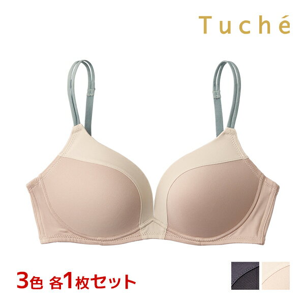 トゥシェ　ランジェリー 3色1枚ずつ 送料無料3枚セット Tuche トゥシェ mochibra ワイヤレスブラジャー グンゼ GUNZE | ノンワイヤーブラジャー ブラジャー ブラ ノンワイヤーブラ ワイヤレスブラ 見せブラ ストラップ 肩紐 かわいい シンプル 低反発 可愛い おしゃれ 谷間 まる胸 苦しくない 下着