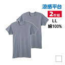 【クーポン10%OFF】涼感平台 夏ひんやり クールコート加工 綿100% 半袖丸首 インナー Tシャツ 2枚組 LLサイズ グンゼ GUNZE | 大きいサイ...