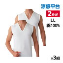 【クーポン10%OFF】送料無料 同色3組セット 計6枚 涼感平台 夏ひんやり クールコート加工 綿100% V首スリーブレスシャツ インナー 2枚組 LLサイ...