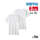 【クーポン10%OFF】送料無料 同色3組セット 計6枚 涼感平台 抗菌防臭 速乾フライス 半袖丸首 インナー Tシャツ 2枚組 LLサイズ 3Lサイズ グンゼ...