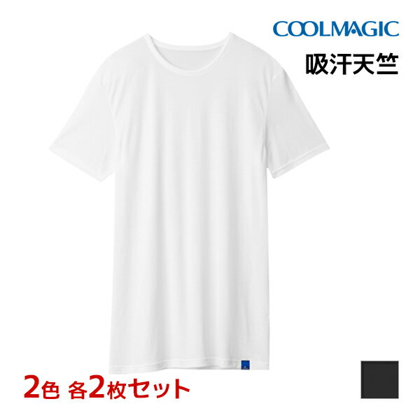 2色2枚ずつ 送料無料4枚セット COOLMAGIC クールマジック 吸汗天竺 クルーネックTシャツ 日本製 男性 グンゼ GUNZE 涼しい クール tシャツ 速乾 冷感 半袖 メンズ 紳士 涼感 ひんやり インナー シャツ カットソー 黒tシャツ 白tシャツ ドライ 夏 メンズ肌着 紳士肌着 薄手