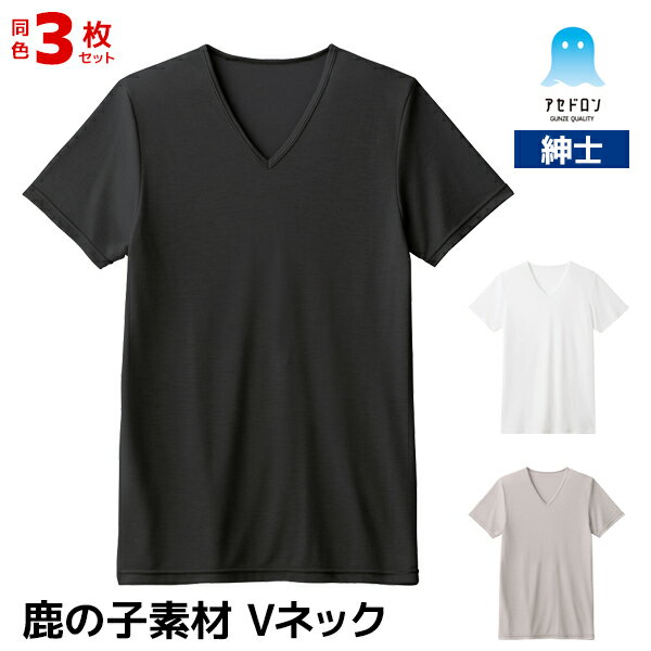 送料無料 同色3枚セット アセドロン 鹿の子 クルーネックTシャツ インナー 男性 紳士 グンゼ G