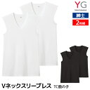 【クーポン10%OFF】YG ワイジー Vネックスリーブレスシャツ 2枚組 TC鹿の子 紳士 グンゼ GUNZE | スリーブレス ノースリーブ カットソー シ...