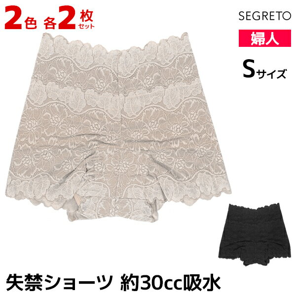 楽天モテ下着 楽天市場支店50％OFF 送料無料 2色2枚ずつ 4枚セット SEGRET セグレート 総レース 尿漏れパンツ 約30cc吸水 女性用 婦人用 レディース レディス 尿漏れショーツ 失禁ショーツ 失禁パンツ 訳あり SALE 半額 Sサイズ