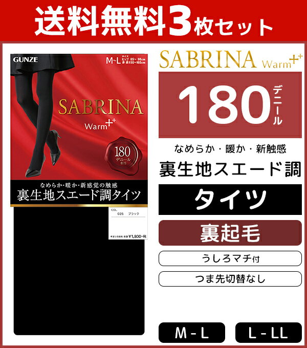 送料無料3枚セット SABRINA サブリナ ウォームプラス 180デニール 裏生地スエード調タイツ 防寒 温感 裏起毛 グンゼ GUNZE まとめ買い|レディース タイツ 黒タイツ あったか インナー 黒 厚手 冬 女性 あったかタイツ 防寒対策 寒さ対策 あったかグッズ 冷え対策 厚手タイツ