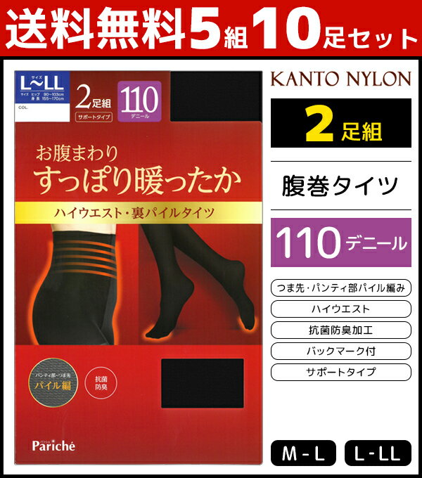 送料無料5組セット 計10足 お腹まわりすっぽり暖ったか 腹巻タイツ 110デニール 2足組 タイツ 関東ナイロン 女性 婦人 レディース レディス 腹巻きタイツ 腹巻 腹巻き はらまき ハラマキ 防寒 冷え対策 寒さ対策 暖かい 温かい 冬用 ウエストウォーマー 黒 肌色 腹巻き付き